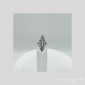 Handmade Jewelry Aquamarine Pearl Ring 925 Silver Size 7 Resizable Jewelry Makin